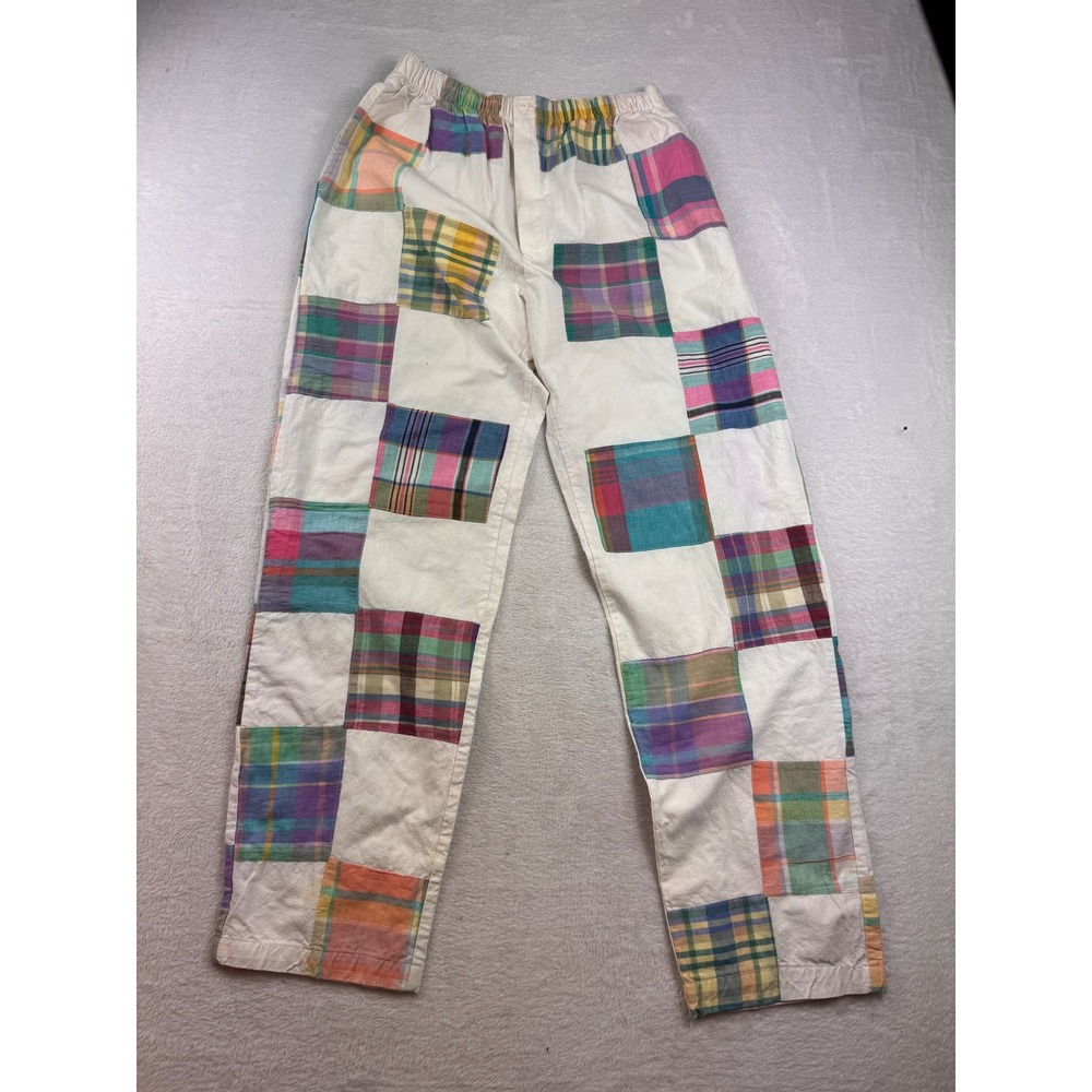 Vintage Patchit Plaid Patchwork Pants White Cotton High Waisted Size X